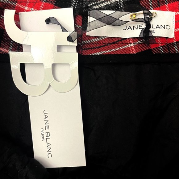 JANE BLANC PARIS M Tartan Flannel Mini Skirt Pencil Red High Waist Plaid Poket S - Picture 13 of 14